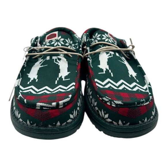 Hey Dude Wally Holiday Cheers Slip On Loafers Mens 10 Green Christmas Deer Print main image 4